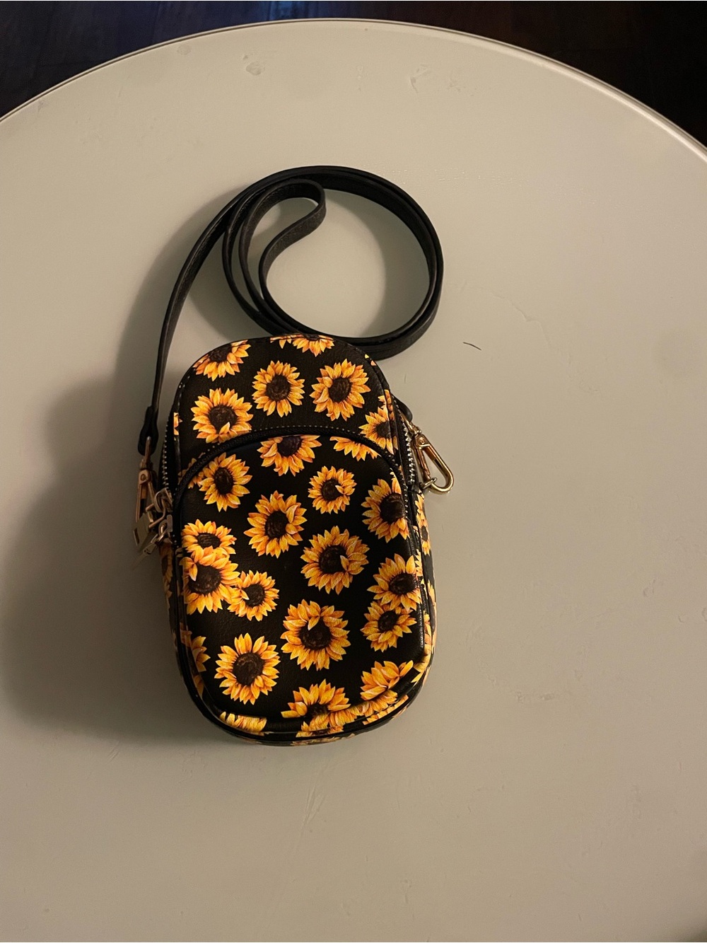 Sunflower Print Crossbody Bag - Black/Yellow